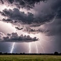 Stormy sky with lightning and thunderclouds. Royalty Free Stock Photo
