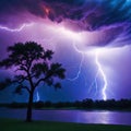 A stormy sky with multiple cloud to ground lightning