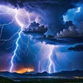 A stormy sky with multiple cloud to ground lightning