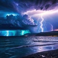 A stormy sky with multiple cloud to ground lightning