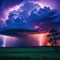 A stormy sky with multiple cloud to ground lightning