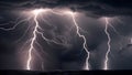 stormy sky with multiple cloud to ground lightning strikes