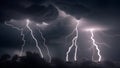 stormy sky with multiple cloud to ground lightning strikes