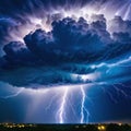 A stormy sky with multiple lightning strikes represents a severe