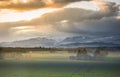 Stormy sky over Crieff in Perth and Kinross, Scotland. Beautiful Scottish countryside landscape in foreground
