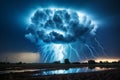 Stormy sky over the prairie with flashes of lightning. Royalty Free Stock Photo