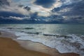 stormy sky over sea and sandy beach Royalty Free Stock Photo