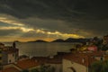 stormy sky over the sea in a seaside Italian town