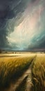 Stormy sky over a wheat field, with lightning in the background Royalty Free Stock Photo