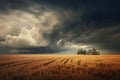 Stormy sky over wheat field. Nature composition. 3D render, AI Generated Royalty Free Stock Photo