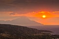 Stormy sky and sunrise at holy mountain Athos