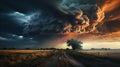 Stormy sky with tornadoes and lightning, a powerful and dynamic representation of the force of nature