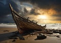 Stormy Solitude: A Desolate Boat on a Deserted Beach