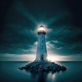 Stormy Sunset Lighthouse created with Generative AI