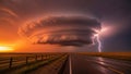 Stormy sunset over an empty road Royalty Free Stock Photo