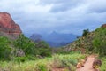 Stormy view down the trail into a canyon