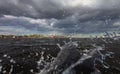 Stormy waves of Neva river in front of Peter and Paul fortress Royalty Free Stock Photo