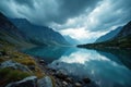 stormy weather affects isolated mountain lake, rugged, isolated, sky Royalty Free Stock Photo