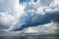 Stormy weather with big rain clouds on the sea. Royalty Free Stock Photo