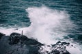 Stormy weather with big waves at rocky coastline of Oahu island Royalty Free Stock Photo