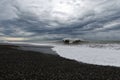 Stormy weather - grey sky with heavy dark clouds over raging sea. Royalty Free Stock Photo