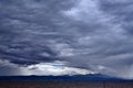 Stormy weather with heavy rainy clouds above Lake Constance.