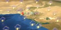 Stormy weather icons near Karachi city on the map, weather forecast related 3D rendering Royalty Free Stock Photo