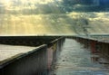 Stormy weather. sunbeams clouds & sea Royalty Free Stock Photo