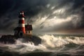 stormy weather surrounding an isolated lighthouse