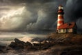 stormy weather surrounding an isolated lighthouse