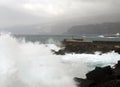 Stormy weather and waves in puerto cruz tenerife with surf break