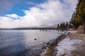 Stormy winter day on the shoreline of Lake Tahoe, Sierra mountains, California Royalty Free Stock Photo