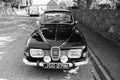 Retro automobile on asphalt road. Saab car parked on street. Transport and transportation. It is the one car I want