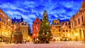 Stortorget square decorated to Christmas time at night, Stockholm, Sweden. Royalty Free Stock Photo