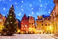 Stortorget square decorated to Christmas time at night, Stockholm, Sweden. Royalty Free Stock Photo