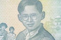 The story and biography of King Rama 9 on Thai Banknotes. Macro 1:1 Photograph