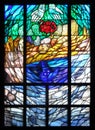 The Story of Creation, stained glass window by Sieger Koder in church of Saint Bartholomew in Leutershausen, Germany Royalty Free Stock Photo