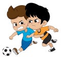 The story of the events in the soccer match.The child tried to scramble the ball together.Vector and illustration