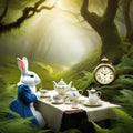 Story of the imagination Alice in White Herald Cheshire fantastic forest ferns Looking Tea Party