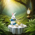 Story of the imagination Alice in White Herald Cheshire fantastic forest ferns Looking Tea Party