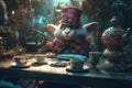 Story of the imagination Alice in Wonderland, White Herald rabbit, Cheshire Cat, fantastic forest landscape, mushrooms