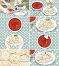Storyboard with borsch and meat dumplings