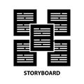 storyboard icon, black vector sign with editable strokes, concept illustration