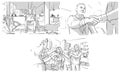 Storyboard: job interview, shaking hands, team success