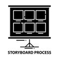 storyboard process icon, black vector sign with editable strokes, concept illustration
