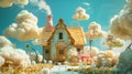 Storybook House in a Dreamy Cloud Landscape Royalty Free Stock Photo