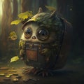 A Storybook Illustration of a Cute Forest Creature with Big Eyes Sitting inside a Forgotten and Lost Suitcase in the Forest
