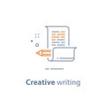 Storytelling concept, creative writing, pencil and paper, copywriting, linear icon