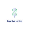 Storytelling concept, creative writing, pencil and ribbon, copywriting, linear icon