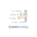 Storytelling concept, creative writing, pencil and ribbon, copywriting, linear icon